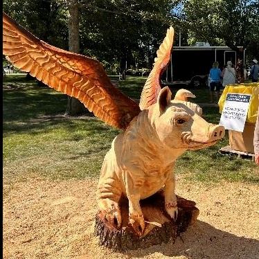 Flying Pig Wood Carving